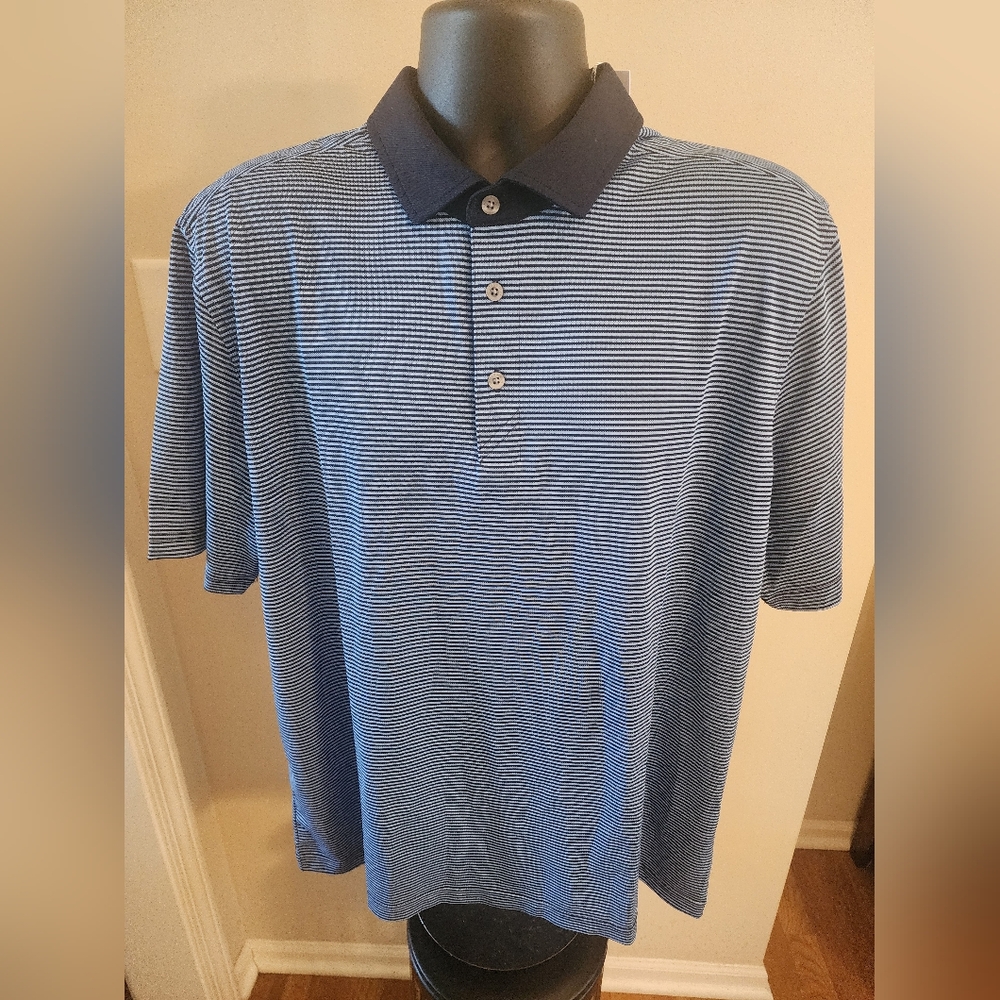 DD -Cutter & Buck Men's Blue Striped Polo Shirt - Picture 1 of 7